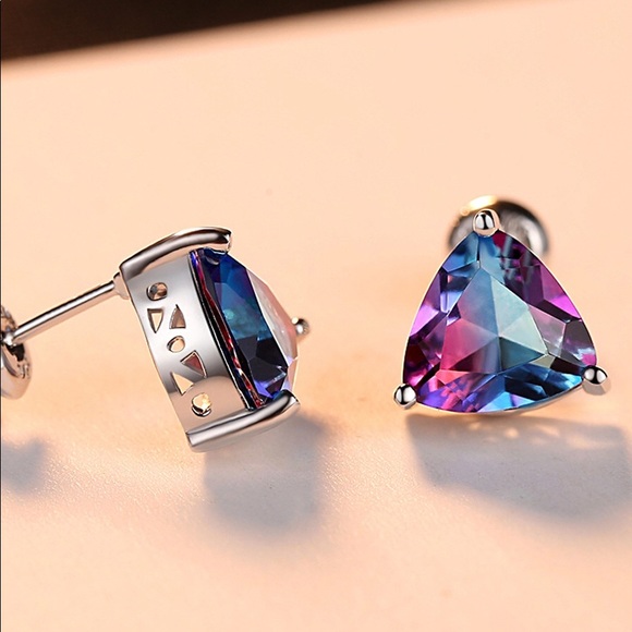 925 Sterling Silver Rainbow Stud Earrings - Picture 2 of 5